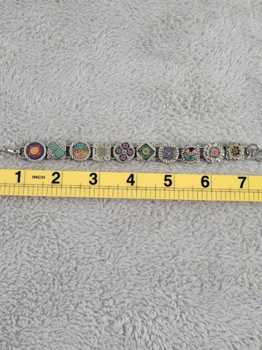Vintage Artisan Polymer Clay Millefiori Link Bracelet Mixed Media Boho B16E